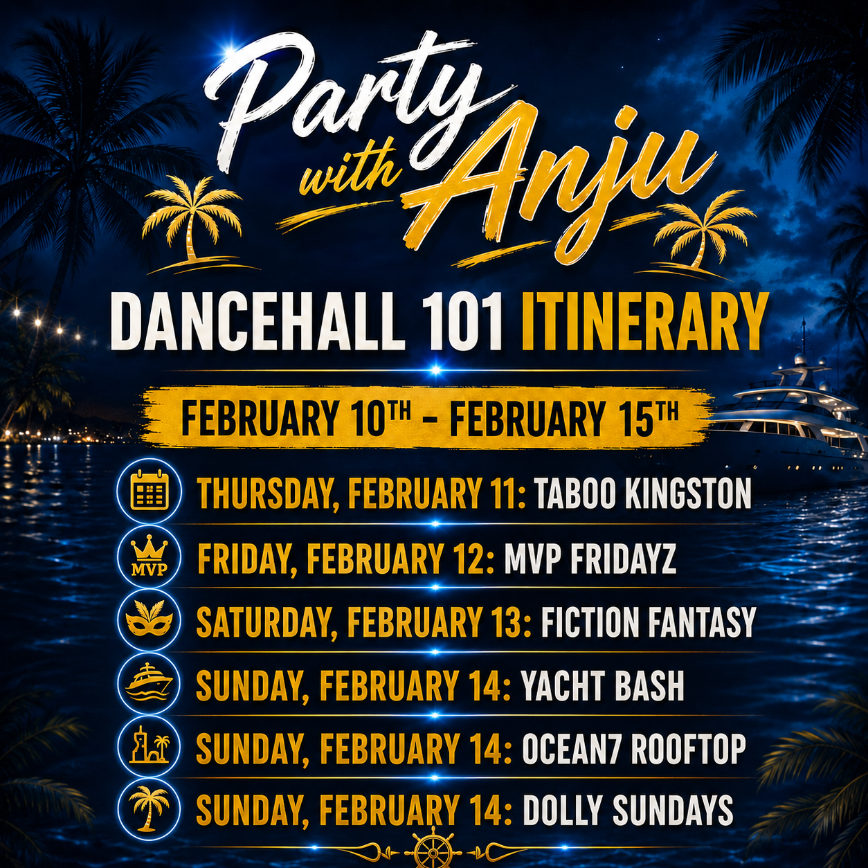 Party with Anju Dancehall 101 itinerary flyer